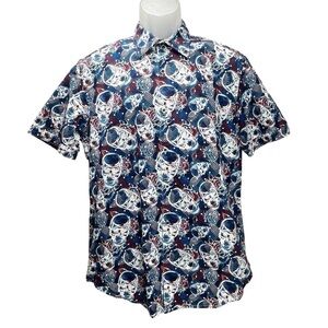 Robert Graham Shirt Medium Classic Fit Short Sleeve Skull Print‎ Button Front